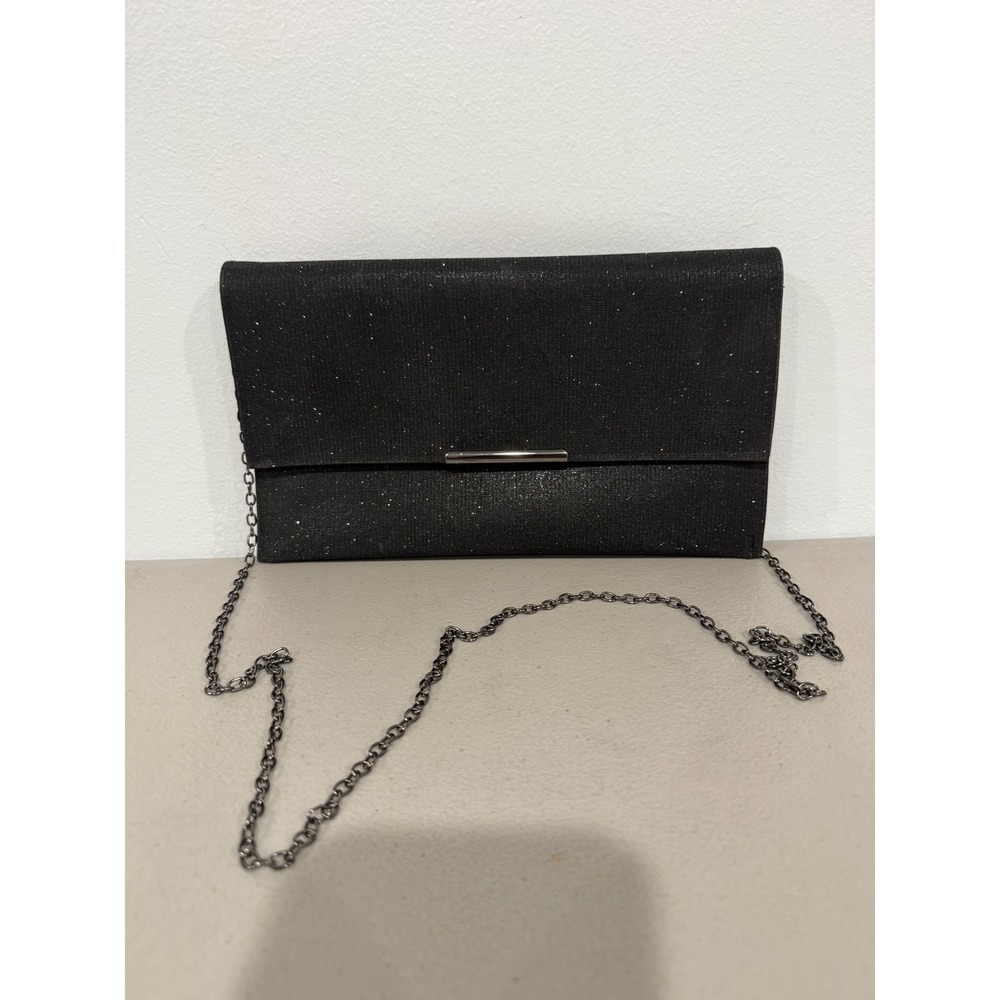 La Regale Clutch Bag Womens Small Black Minimalist Mob Wife Shimmer Chain Strap